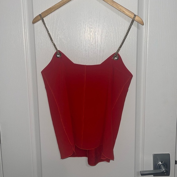NEW Derek Lam 10 Crosby Red Blouse Tank Gold Chain Straps Size 2 - Picture 6 of 8